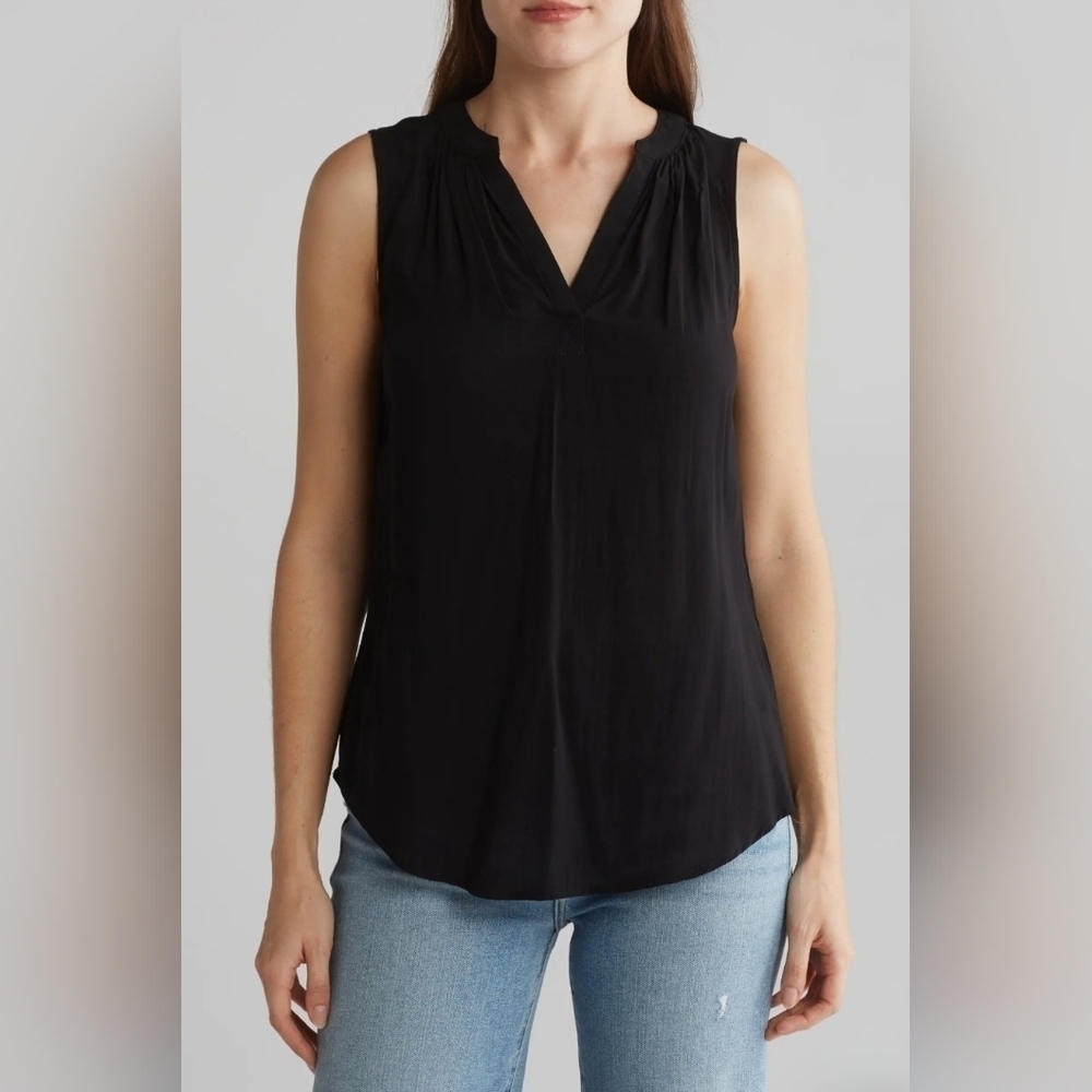 Magaschoni Split Neck Black Sleeveless Top Size XS nwt